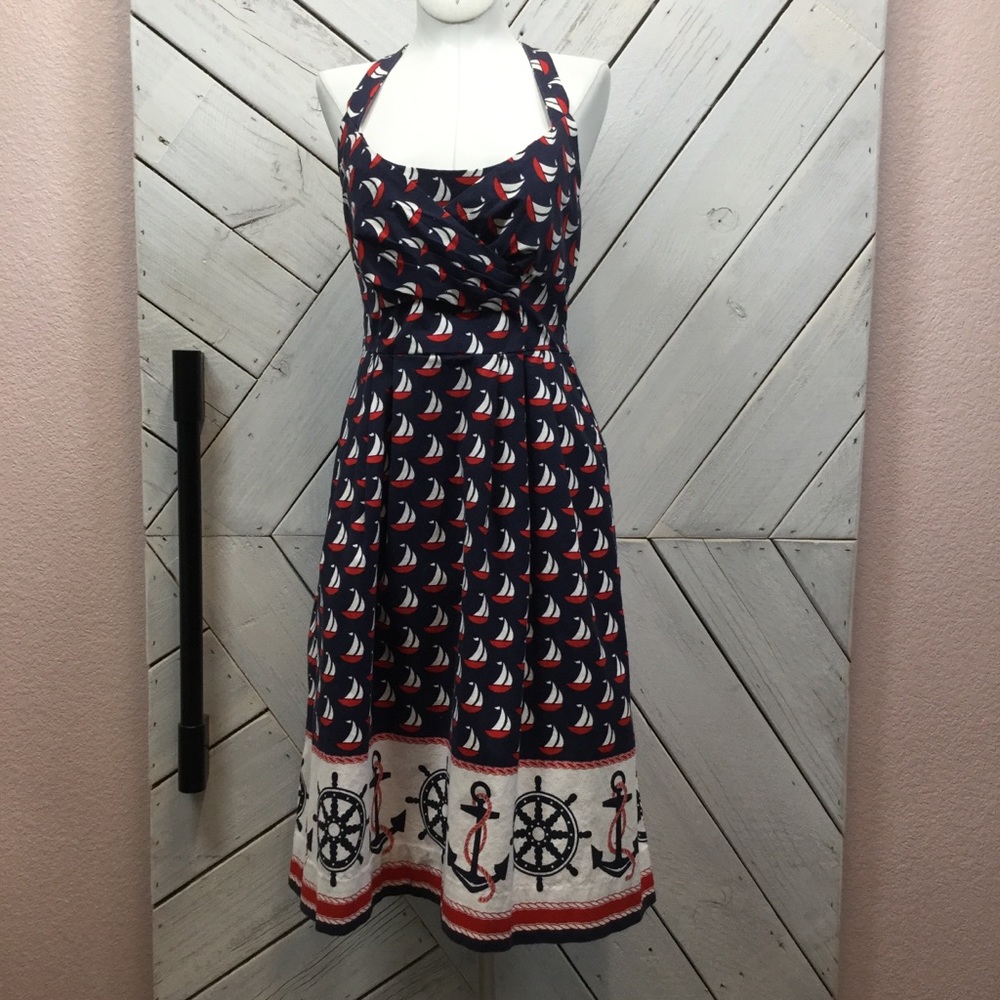 Anthropologie Postmark Sailboats Halter Dress